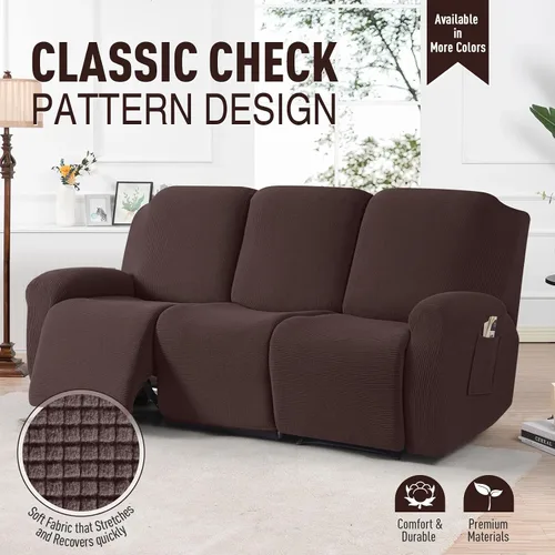 Vista 2 de TAOCOCO Fundas para sofá reclinable, 8 piezas, fundas elásticas para sofá grande de 3 asientos, fundas reclinables, protector de muebles