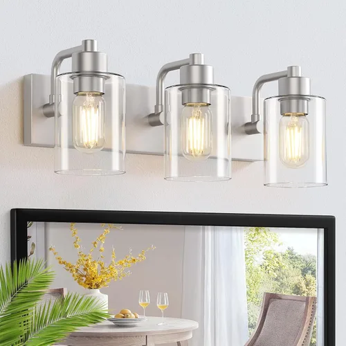 Vista 16 de Dpyrrhic Luces de Baño Negras Mate de 2 Luces Sobre Espejo con Pantalla de Vidrio Transparente, Luminarias Modernas de Baño para Cocina, Sala