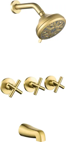 Vista 13 de Juego de grifo de ducha de 3 manijas con boquilla de bañera, juego combinado de grifo de ducha sistema de ducha completo para bañera y ducha