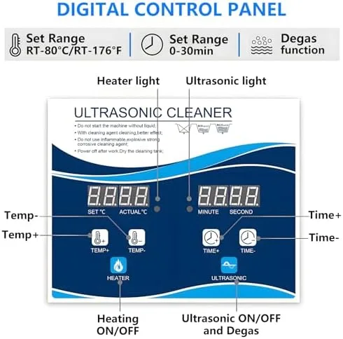 Vista 5 de Professional 15L Ultrasonic Jewelry Cleaner with Digital Control, Heater & Timer - Deep Clean Machine for Eyeglasses, Dentures & Retainers