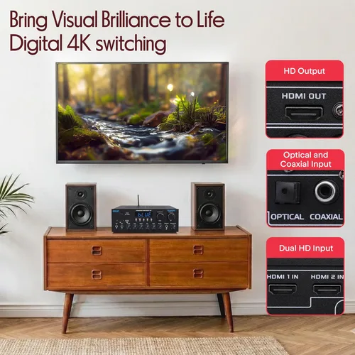 Vista 6 de Pyle Amplificador de Transmisión Inalámbrica Bluetooth, Receptor de Audio para Hogar Multicanal de 200W con Entrada/Salida de Alta Definición