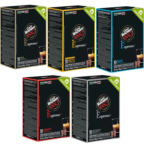 Vista 17 de Cápsulas compatibles para máquina de espresso línea original de tostado medio de Café Vergnano 1882, café espresso de arábica y robusta, café