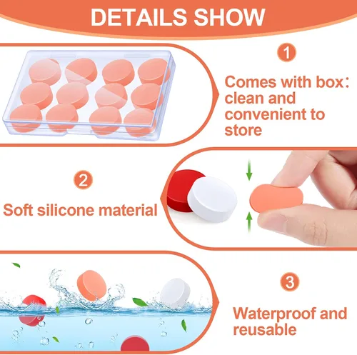 Vista 3 de Frienda 36 pares de tapones para los oídos para dormir, reutilizables, moldeables, de gel de silicona, tapones para los oídos, impermeables