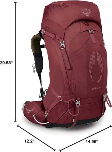 Vista 10 de Osprey Aura AG 50L Mochila de mochilero para mujer, rojo sorbete de bayas, WXS/S