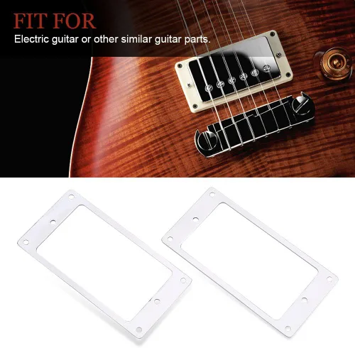 Vista 5 de 2 piezas de metal plana Humbucker cubierta de guitarra marco de pastilla anillo de montaje (plata) anillos de recogida de cromo Humbucker anillo