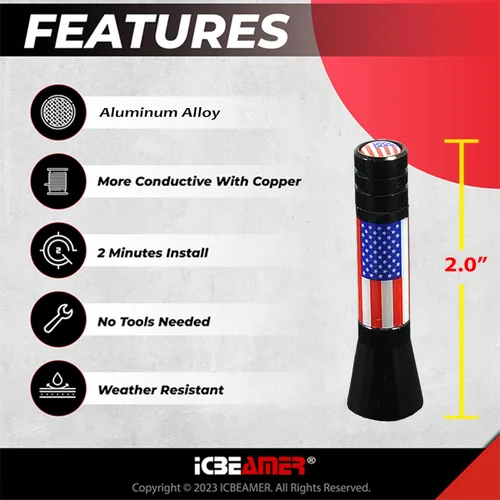 Vista 24 de ICBEAMER 3 inch / 76 mm MINI Mexican Mexico Flag Automotive Antenna with Internal Copper Coil Universal Fit AM/FM Radio Antenna Replacement