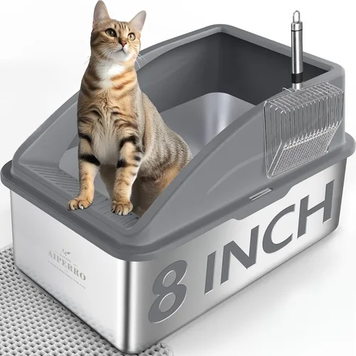 Vista 13 de AIPERRO Stainless Steel Litter Box XL Enclosed Cat Litter Box with Lid for Big Cats High Sided, Anti-Urine Leakage Non-Stick Bottom & Includes