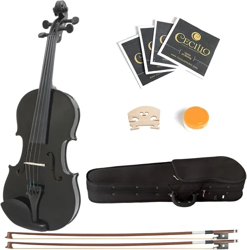 Vista 15 de Mendini 1/2 MV Violín de madera maciza con estuche rígido, soporte para los hombros, arco, colofonia y cuerdas adicionales