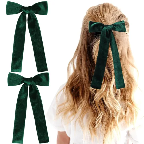 Vista 9 de 2 piezas de lazos largos con cinta para el pelo para niñas, clip de pelo con lazo de seda, accesorio para el cabello con cinta de grogrén para Rojo