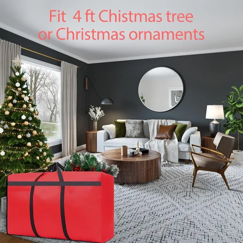 Vista 4 de HikooLSS Bolsa pequeña de almacenamiento para árbol de Navidad de 4 pies/5 pies, resistente, reutilizable, tela Oxford 600D, bolsa para árbol