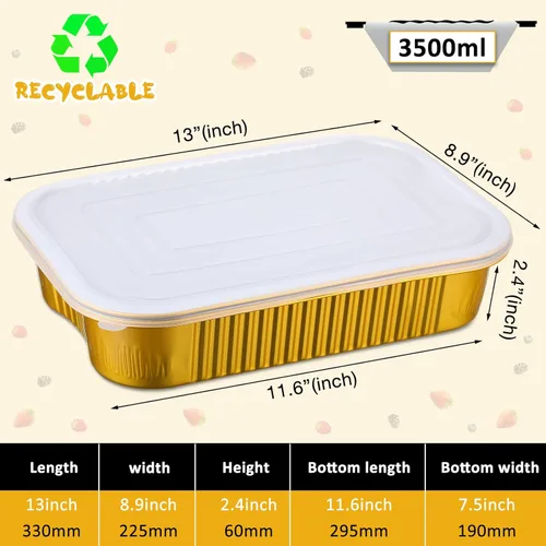 Vista 2 de Patelai Sartén de aluminio dorado de 9 x 13 pulgadas con tapas (paquete de 15 + 15 tapas), papel de aluminio dorado desechable, apto