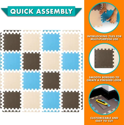 Vista 44 de ProSource Alfombra de espuma para rompecabezas para niños y bebés con colores sólidos, 36 o 16 azulejos encajables con bordes, Negro/Gris/Blanco