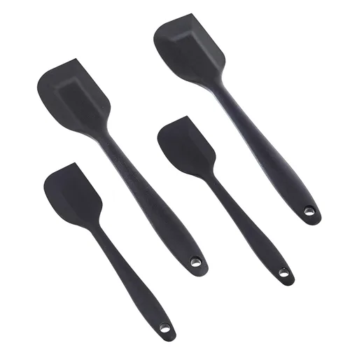 Vista 2 de Amazon Basics Juego de espátulas rectangulares antiadherentes de silicona resistentes al calor, 2 espátulas pequeñas y 2 grandes, color negro