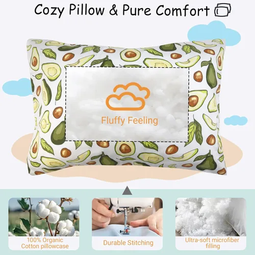 Vista 5 de ZPECC Almohada para niños pequeños con funda de almohada - 13x18 pulgadas Almohada pequeña de algodón orgánico para niños, almohadas de cama suaves