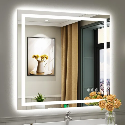 Vista 19 de Briivue Espejo de baño LED de 20 x 28 pulgadas con luces, retroiluminado y frontal iluminado, espejo de tocador de baño con luz antiniebla