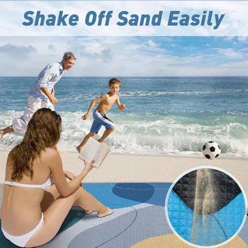 Vista 6 de PY SUPER MODE Mantas de Picnic Extra Grandes, Manta de Playa Impermeable Plegable para Exteriores de Gran Tamaño 83x79" A Prueba de Arena