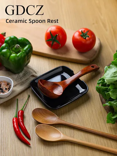 Vista 4 de GDCZ Soporte de cuchara de cerámica para estufa de 4.75 pulgadas, soporte grande para cuchara para encimera de cocina, soporte de cuchara de café