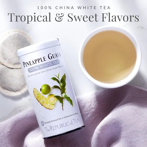 Vista 2 de The Republic of Tea – Bolsas de té 100% blanco de guayaba de piña, Steeps 50 tazas bajas en cafeína