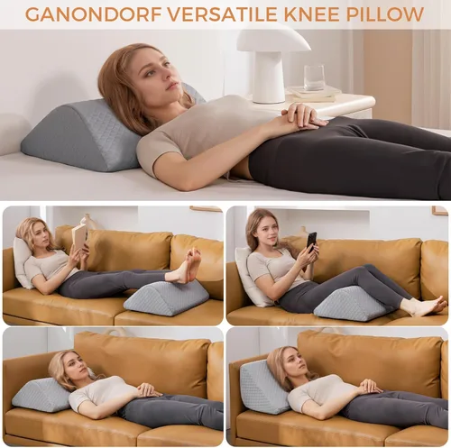 Vista 4 de Almohada de cuña de rodilla de 6.3 pulgadas para recuperación poscirugía, soporte de elevación de piernas para posición de sueño, alivia el dolor