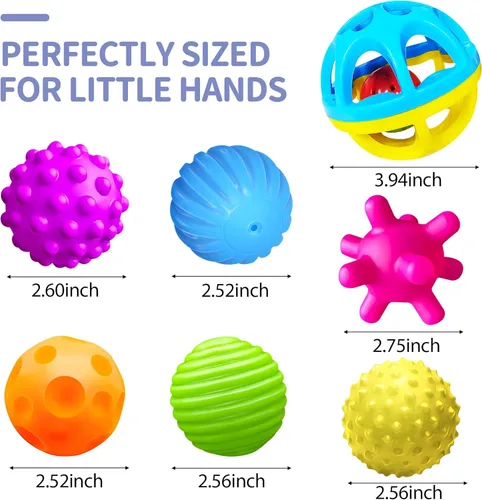 Vista 7 de Bolas sensoriales – Juguetes Montessori, múltiples texturas para niños pequeños, juguetes sensoriales para bebés de 1 a 3 años, bolas de bebé que