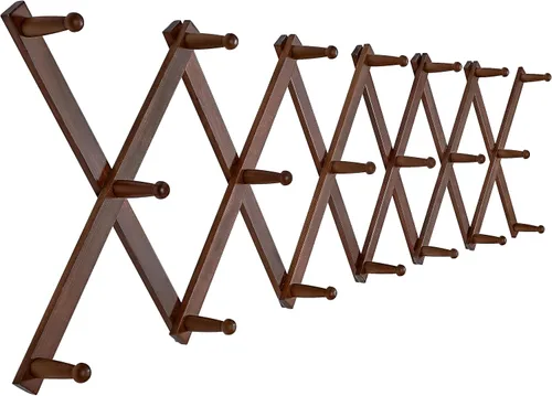 Vista 14 de SKOLOO Perchero de pared para sombreros con 14 ganchos, de madera maciza, moderno, perchero de pared expandible para abrigos, sombreros, bolsos