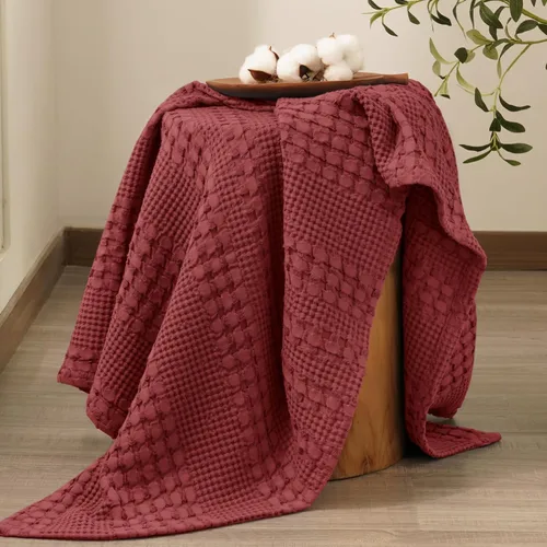 Vista 4 de PHF - Manta tejida de punto gofre 100% algodón, suave, ligera, transpirable, acogedora, de verano, para sofá y cama, tejida, estética, decoración