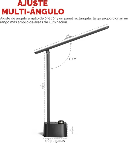 Vista 2 de Honeywell Lámpara de escritorio LED mejorada - H01 Pro Sunturalux™ Luz de escritorio plegable con puertos de carga USB A+C, lámpara de mesa Negro