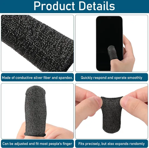 Vista 3 de Geyoga 40 fundas para dedos para juegos para pulgares, protector de dedos para juegos móviles (negro)