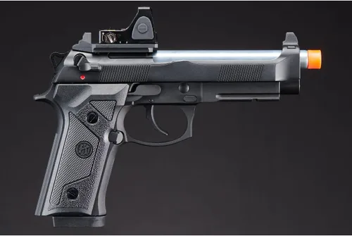 Vista 2 de KLI KL-92 Brettaa Elite IA Dual Power CO2/Gas Blowback Polymer Airsoft Pistola con punto rojo (barril plateado/gas verde)