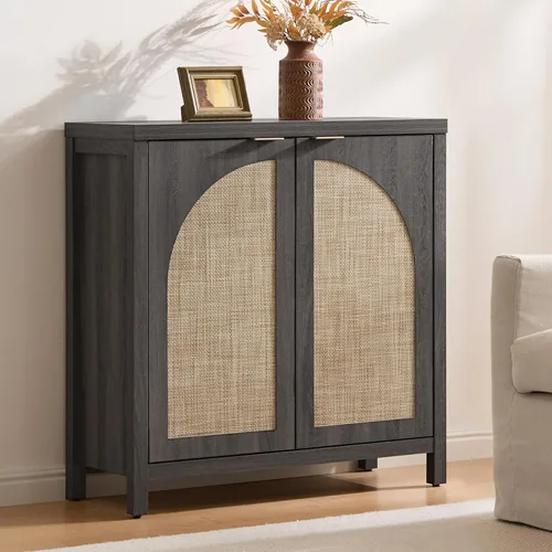SICOTAS - Aparador de buffet con almacenamiento de ratán, gabinete de credenza moderno con puertas de arco y estantes ajustables, gabinetes