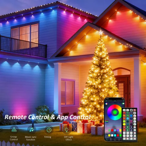Vista 5 de [Usado] Luces Permanentes para Exteriores de 300 FT, Luces LED RGB para Aleros con IP67 Impermeable, Control Remoto con Aplicación Inteligente