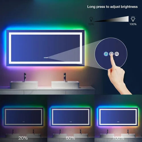 Vista 176 de LOAAO Espejo de baño LED de 28 x 36 pulgadas con luces, antiniebla, regulable, retroiluminado + iluminado frontal, espejo de tocador de baño