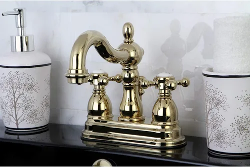 Vista 2 de Kingston Brass KB1602BX Heritage - Grifo de lavabo central de 4 pulgadas con mango cruzado de metal, latón pulido