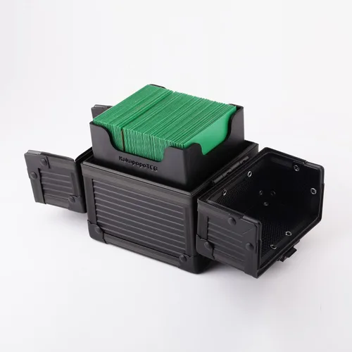 Vista 2 de Caja de cubierta de metal negro caja de dados para protector de cubierta de almacenamiento tarjetas comerciales TCG Ultra Pro manga MTG Magic FaB