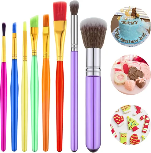 Patelai 8 piezas de pinceles de decoración de dulces para tartas, pinceles de pintura de alimentos, herramientas de fondant para pasteles,