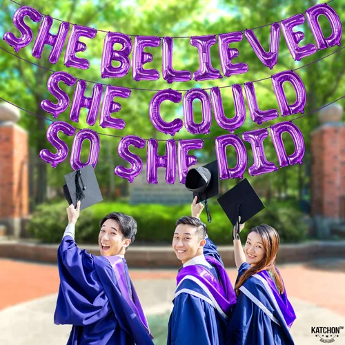 Vista 6 de KatchOn, Globos morados con texto en inglés «She Believed She Could So She Did», 16 pulgadas, globo de felicitación para decoraciones