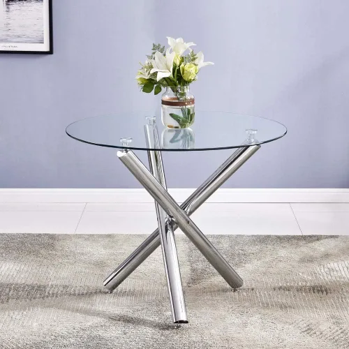 Vista 145 de Mesa de comedor redonda de 36 pulgadas para 4, mesas de cocina y comedor de cristal, moderna mesa de comedor circular con mesa de vidrio templado