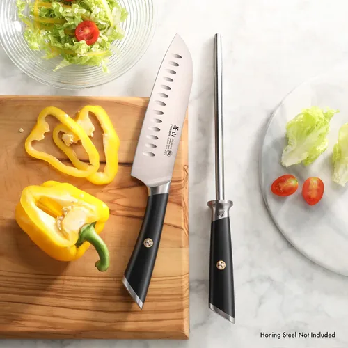Vista 4 de Cangshan Cuchillo Santoku de acero alemán forjado de 7" de la serie ELBERT (negro)