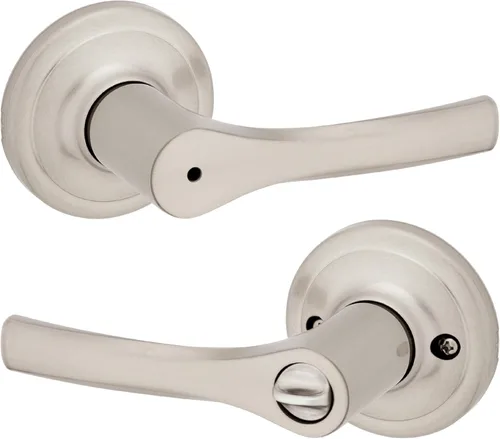 Vista 25 de Kwikset Henley Manija de puerta simulada, manija de una cara para armarios, puertas dobles francesas y despensa, manija interior reversible sin