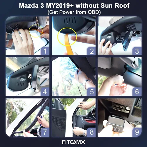 Vista 6 de Fitcamx Cámara de tablero 4K adecuada para Mazda 3 2019 2020 2021 2022 2023 Select Premium Turbo Carbon 2.0 2.5S (OBD), aspecto OEM, video UHD