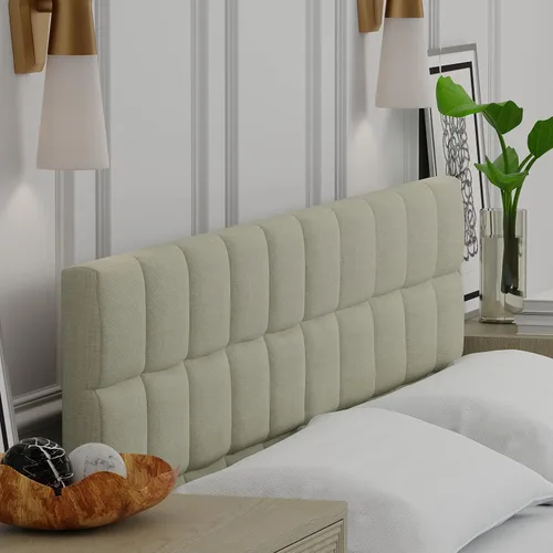 Vista 29 de Glenwillow Home Varia - Cabecera tapizada con paneles de 20 pulgadas de alto, acolchado cuadrado de 3 filas, tamaño King, color gris claro