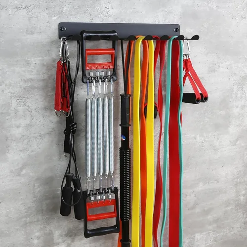 Vista 4 de Estante de almacenamiento multiusos para equipos de gimnasio, bandas de resistencia, soporte de barra de almacenamiento resistente para bandas