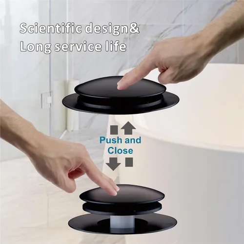 Vista 5 de Tapón de Drenaje de Bañera Negro, Welsan Tapón Universal Pop Up de Bañera de Repuesto Tip Toe, Levantar y Girar con Cubierta de Placa Frontal