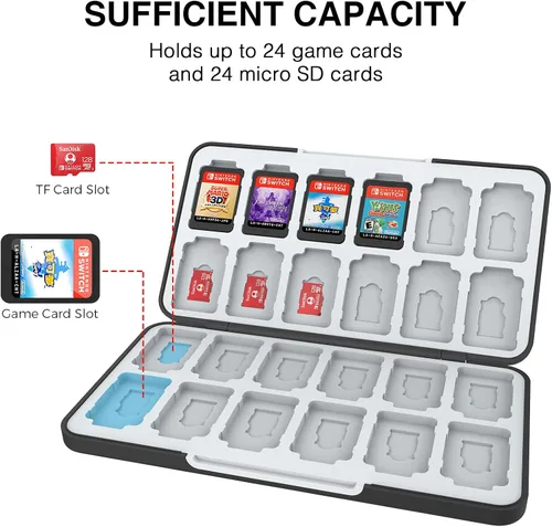 Vista 2 de HEIYING Game Card Case for Switch&Switch OLED Game Card or Micro SD Cards,Carbon Fibre Surface Processes Design Switch Game Card Case with 24 Game