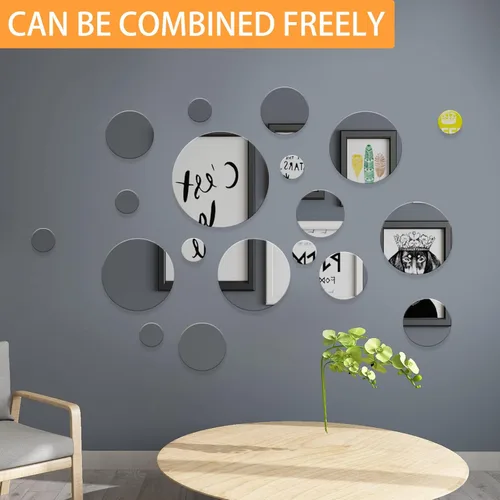 Vista 6 de iCAGY Espejos circulares para decoración de pared, espejos redondos, espejo plateado acrílico, colección de decoración de pared, 21 piezas