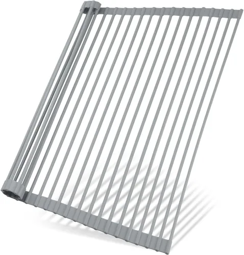 SAOSHYPEI Escurridor de platos enrollable, escurridor de platos antideslizante para encimera de cocina, acero recubierto de silicona, multiusos,