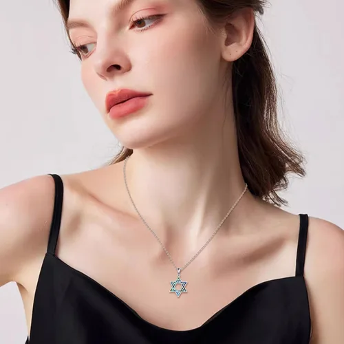 Vista 2 de YAFEINI Collar de plata de ley 925 con diseño de estrella de David, amuleto de concha de abulón, regalos para mujeres y hombres