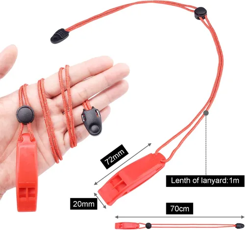 Vista 2 de CooBigo 4Pcs Emergency Whistles, Loud Shrill Safety Whistle with Reflective Lanyard for Climbing Hiking Camping Boat Kayak