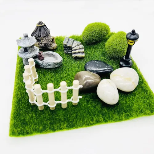 Vista 4 de Cayway 26 piezas de miniaturas de jardín de hadas para exteriores, mini accesorios de jardín zen, hierba artificial, árboles modelos, adornos