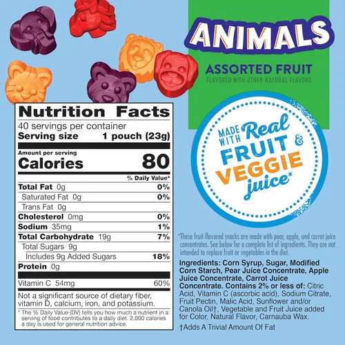 Vista 2 de Mott's Snacks con sabor a frutas, frutas variadas de animales, aperitivo sin gluten, paquete familiar, 40 unidades, 32 onzas
